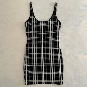 Elizabeth & James Black & Blue Tartan Plaid Silk Mini Dress